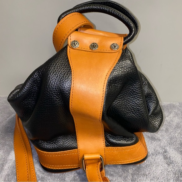 Valentina Black Tan Genuine Leather Made In Italy Sling Backpack - Picture 5 of 14